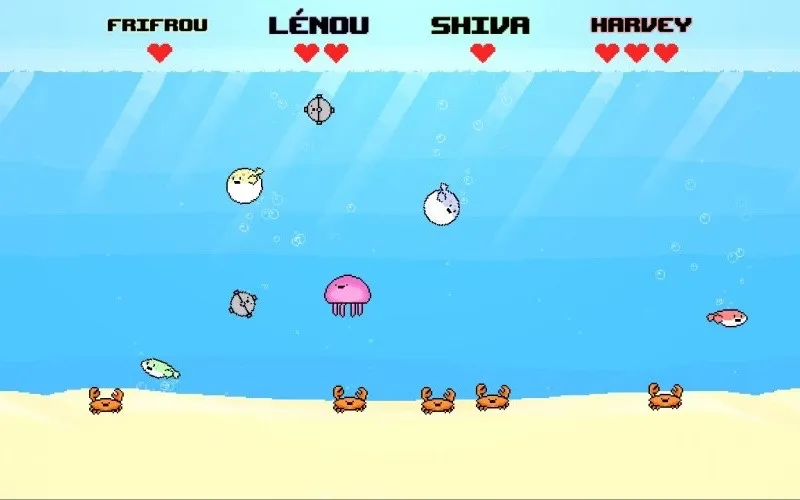 Écran de jeu de Phat Fishes, arène multijoueur avec des poissons